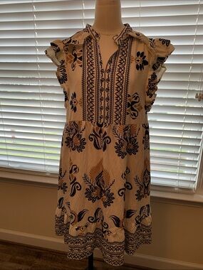 Umgee Cream Mini Dress with Navy Floral Print